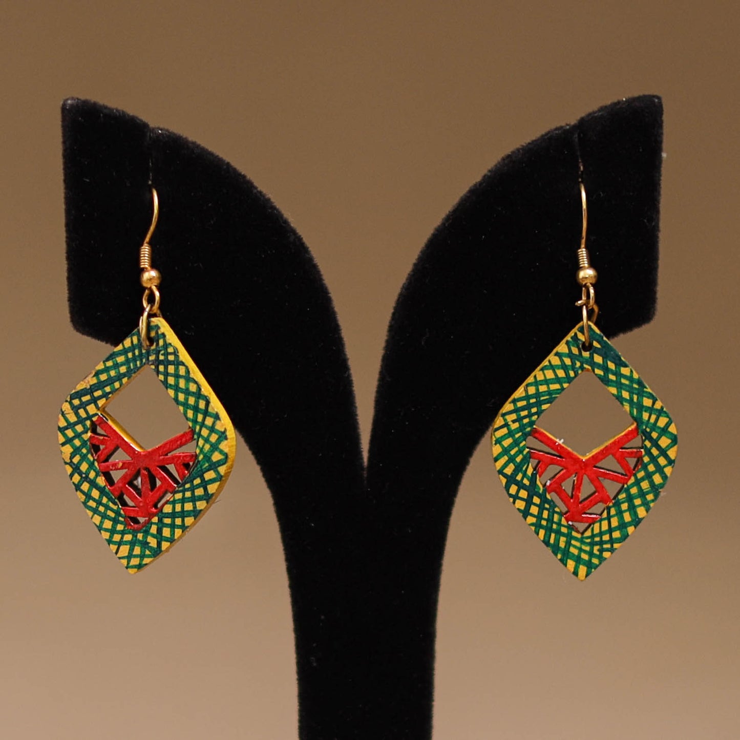 Green - Handpainted Manjusha Art Wooden Earrings 09