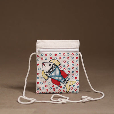White - Madhubani Handpainted Mobile Sling Bag 28