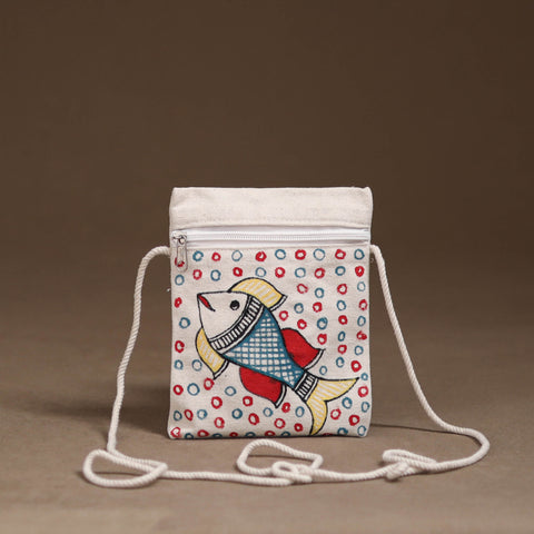 White - Madhubani Handpainted Mobile Sling Bag 28