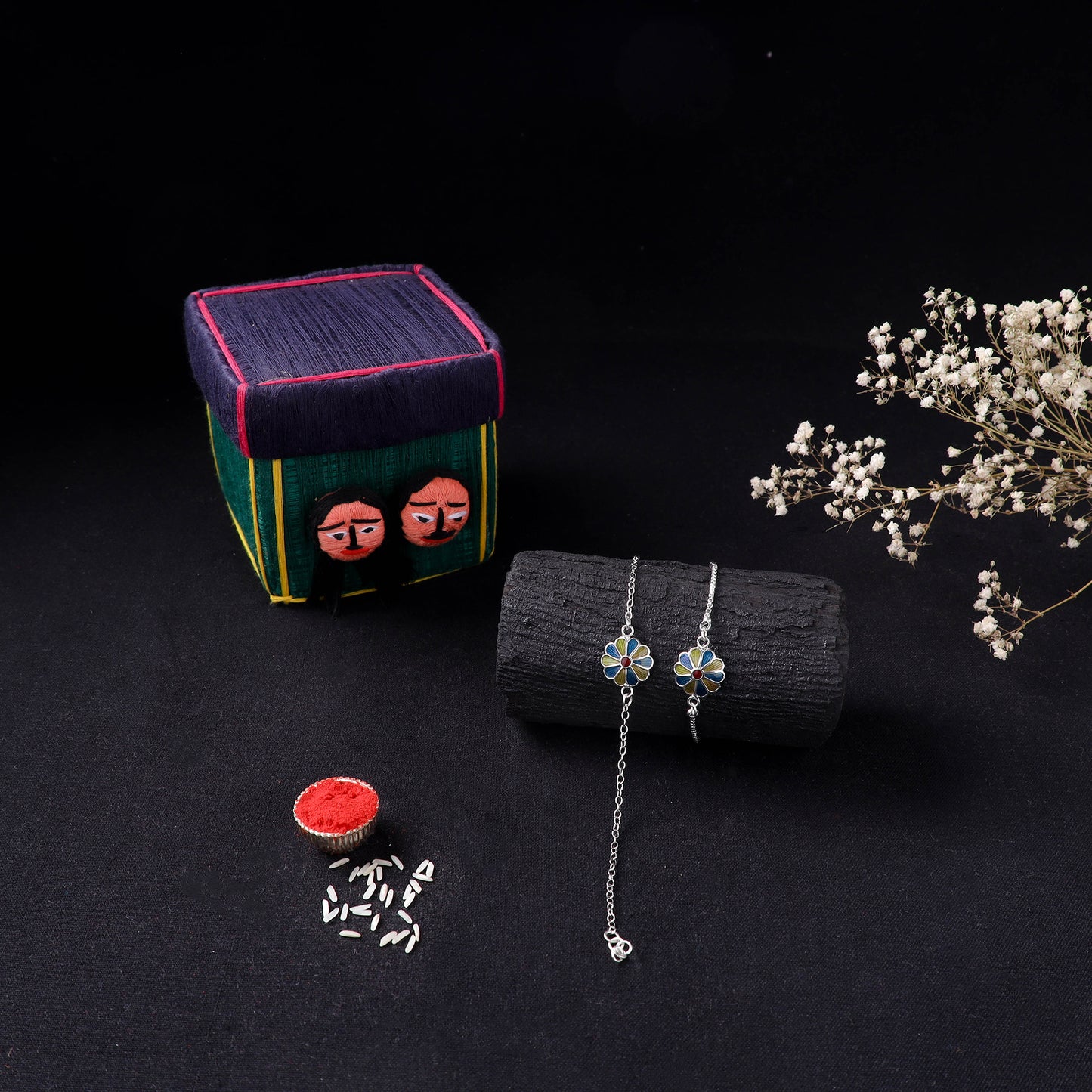 Handcrafted Meenakari Bhaiya Bhabhi Rakhi Set with Coir Box 119