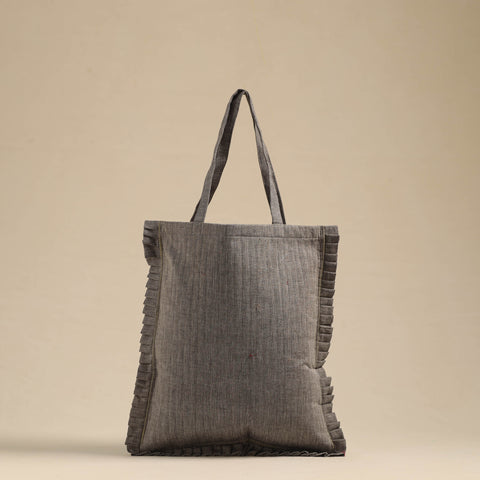 Grey - Handcrafted Cotton Frill Jhola Bag 06