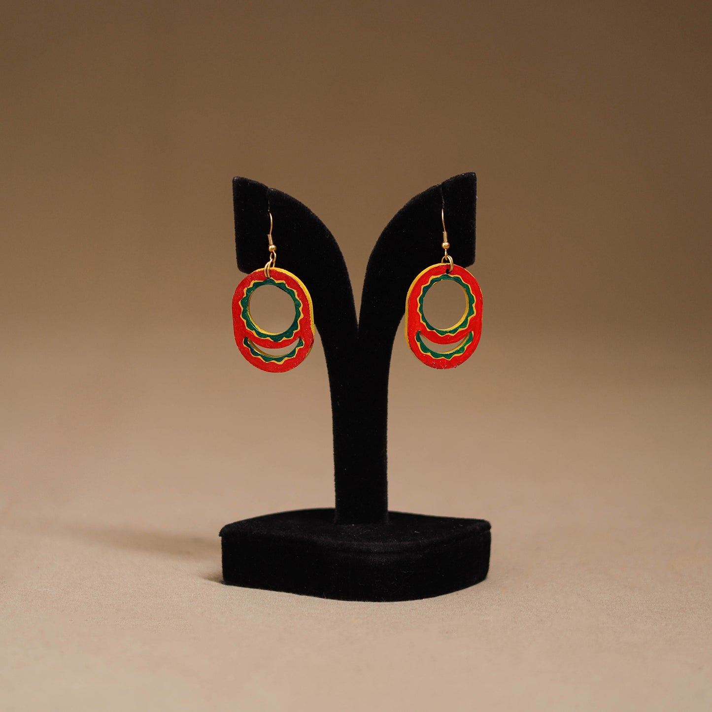 Red - Handpainted Manjusha Art Wooden Earrings 12