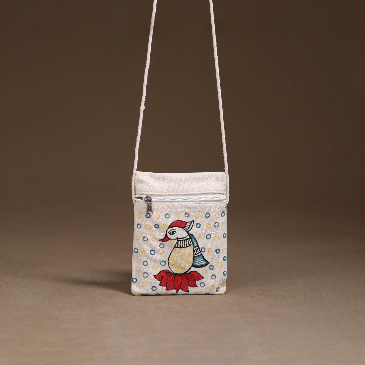 White - Madhubani Handpainted Mobile Sling Bag 30