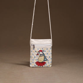 White - Madhubani Handpainted Mobile Sling Bag 30