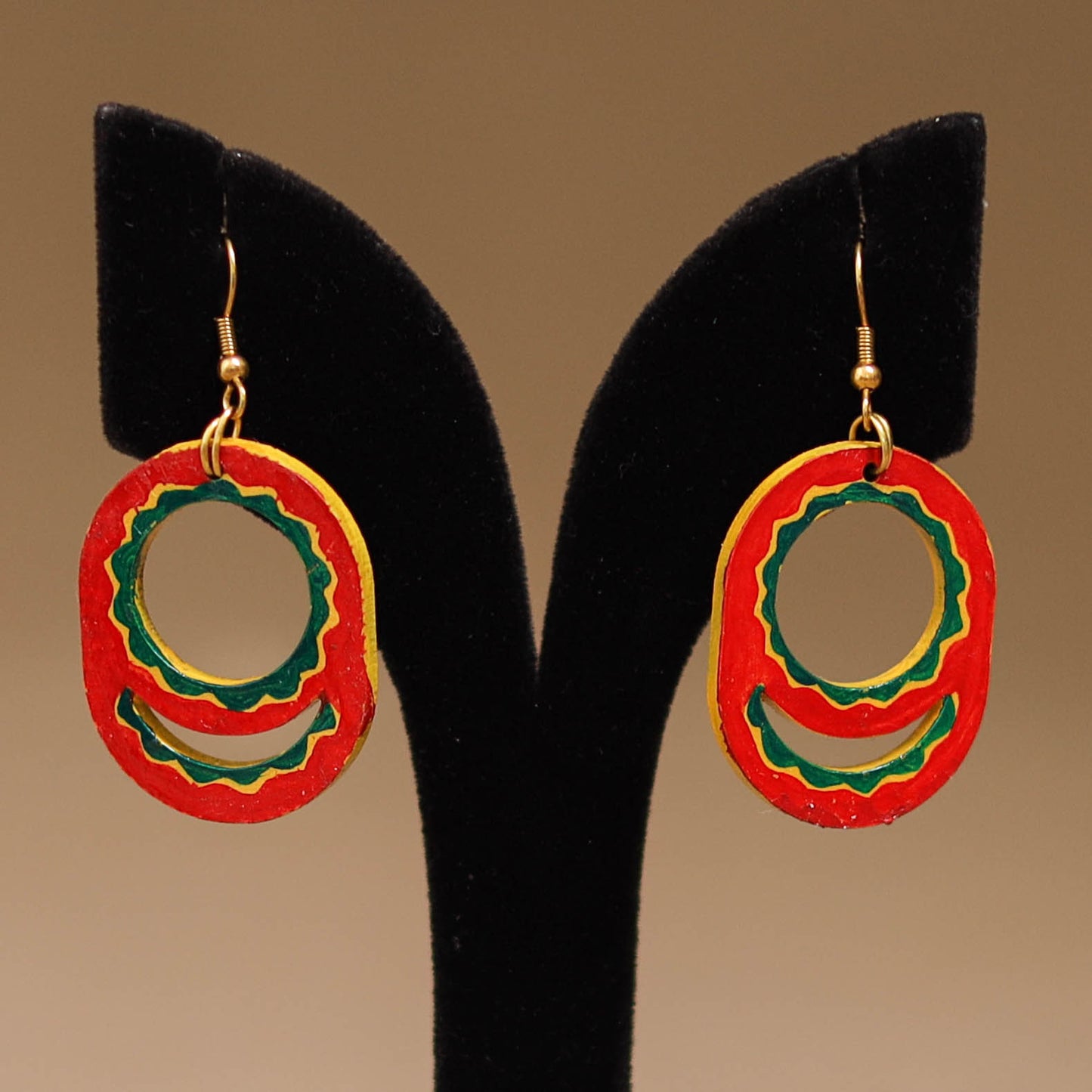 Red - Handpainted Manjusha Art Wooden Earrings 12