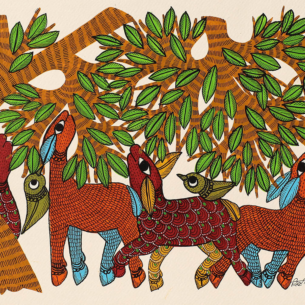 Original Gond Folk Art Painting by Godi Chitrakar (11 x 15 in)
