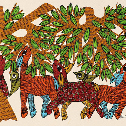 Original Gond Folk Art Painting by Godi Chitrakar (11 x 15 in)