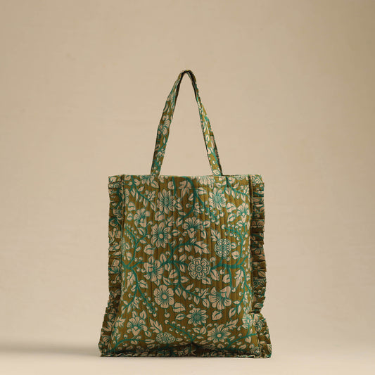 Green - Handcrafted Cotton Frill Jhola Bag 07