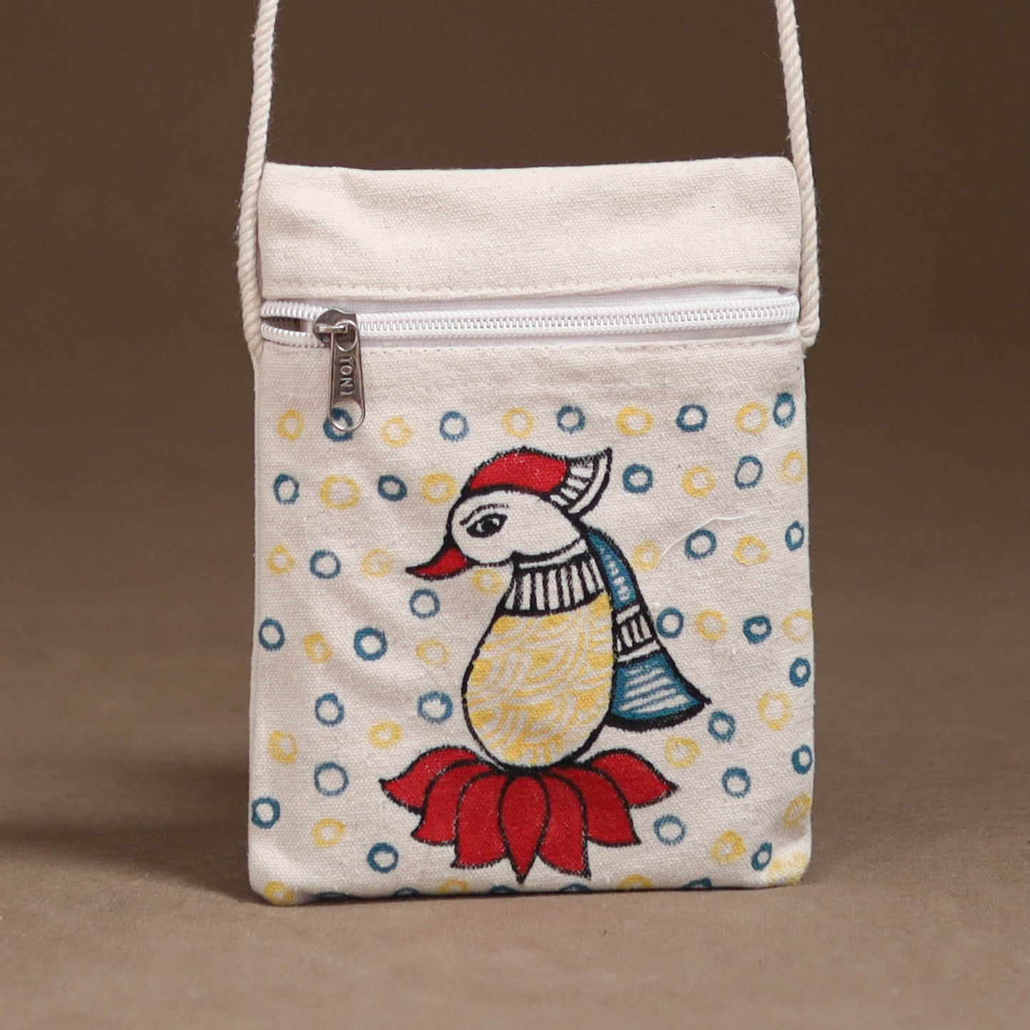 White - Madhubani Handpainted Mobile Sling Bag 30