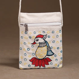 White - Madhubani Handpainted Mobile Sling Bag 30