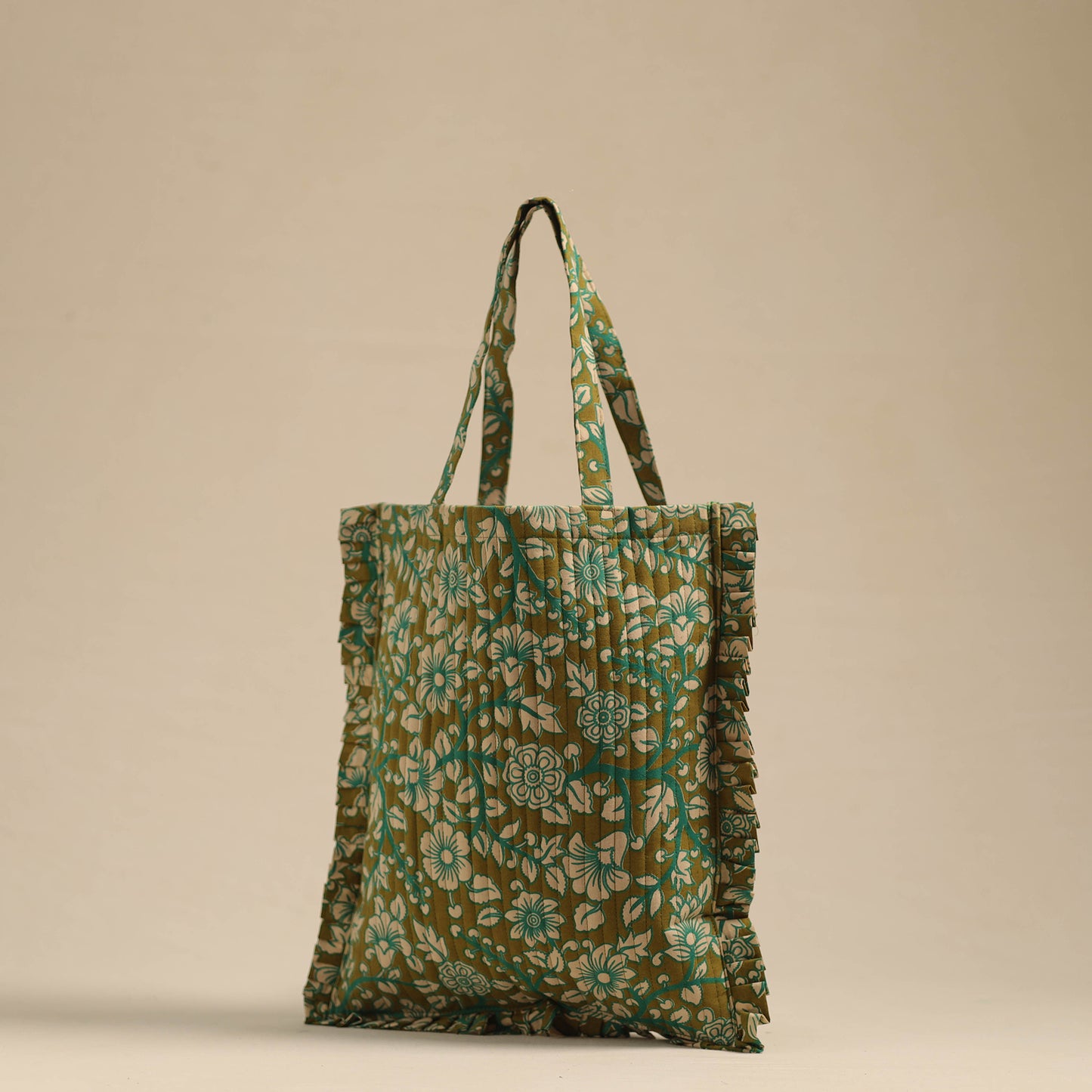 Green - Handcrafted Cotton Frill Jhola Bag 07