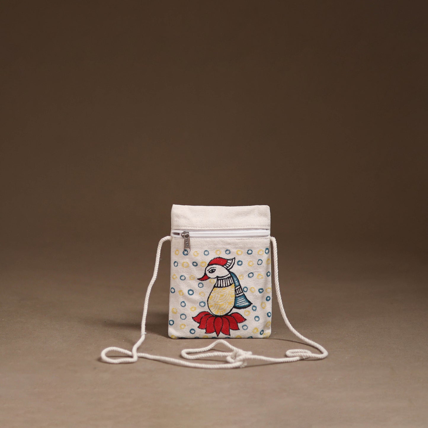 White - Madhubani Handpainted Mobile Sling Bag 30