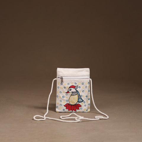White - Madhubani Handpainted Mobile Sling Bag 30