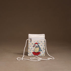 White - Madhubani Handpainted Mobile Sling Bag 30