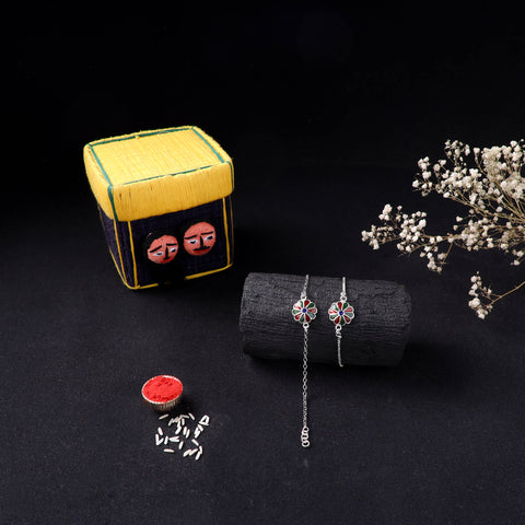Handcrafted Meenakari Bhaiya Bhabhi Rakhi Set with Coir Box 123