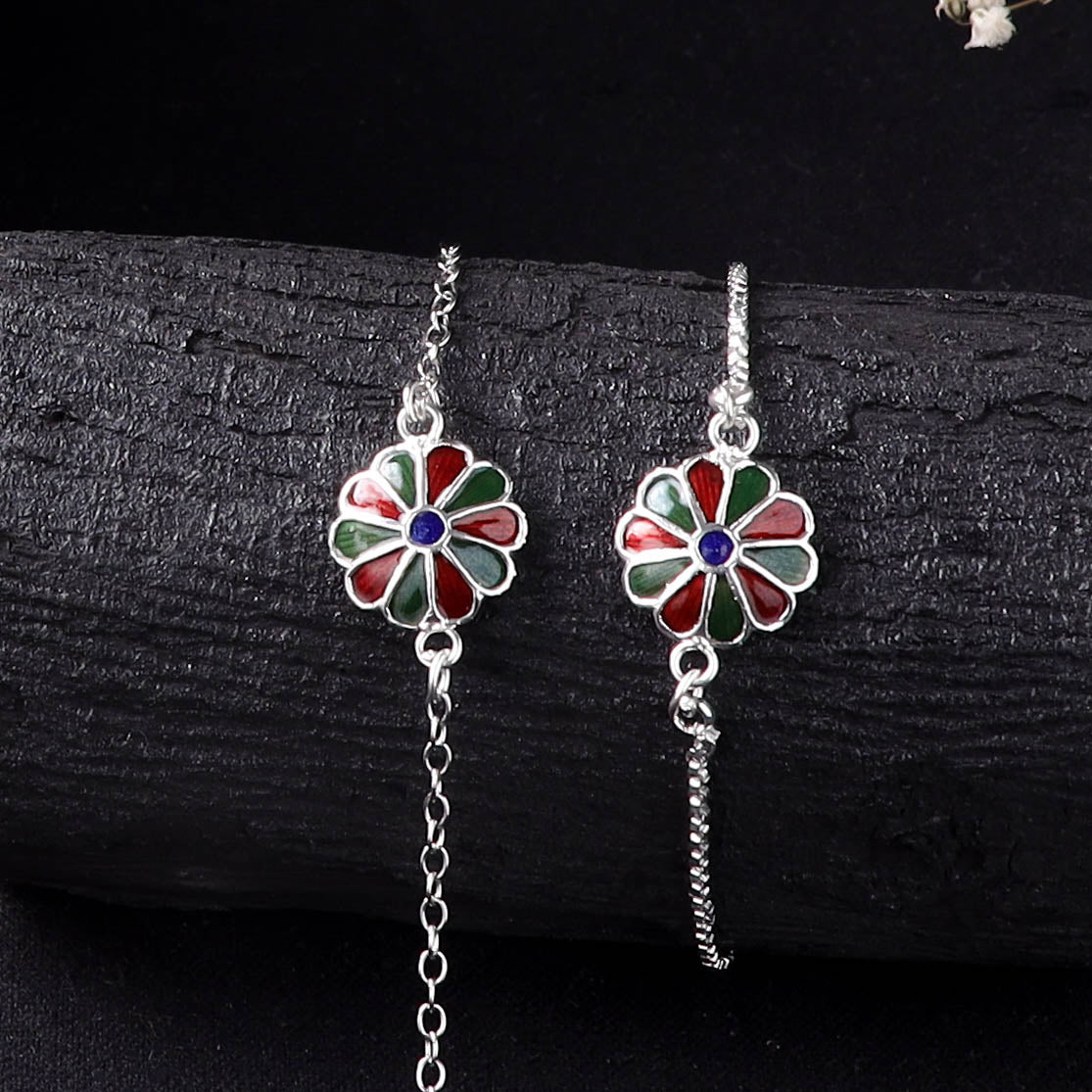 Handcrafted Meenakari Bhaiya Bhabhi Rakhi Set with Coir Box 123