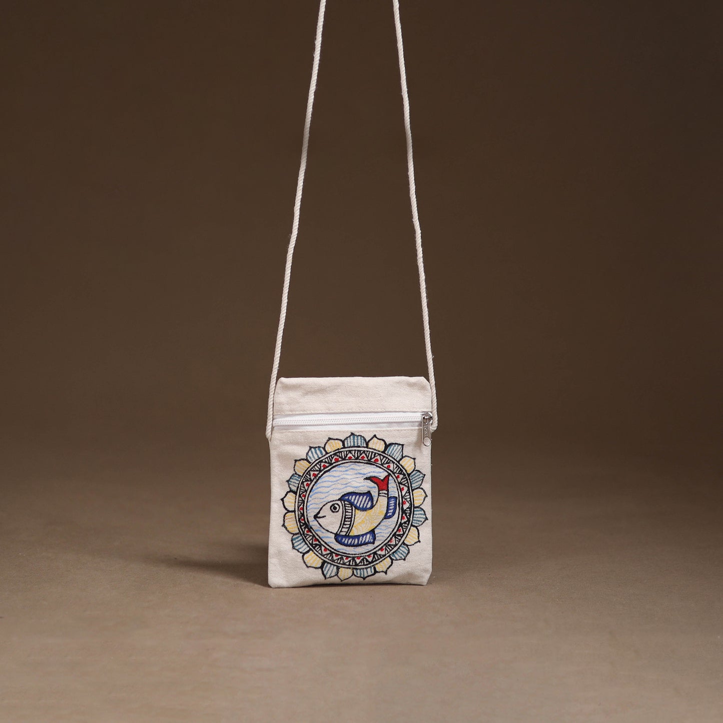 White - Madhubani Handpainted Mobile Sling Bag 31