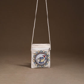 White - Madhubani Handpainted Mobile Sling Bag 31