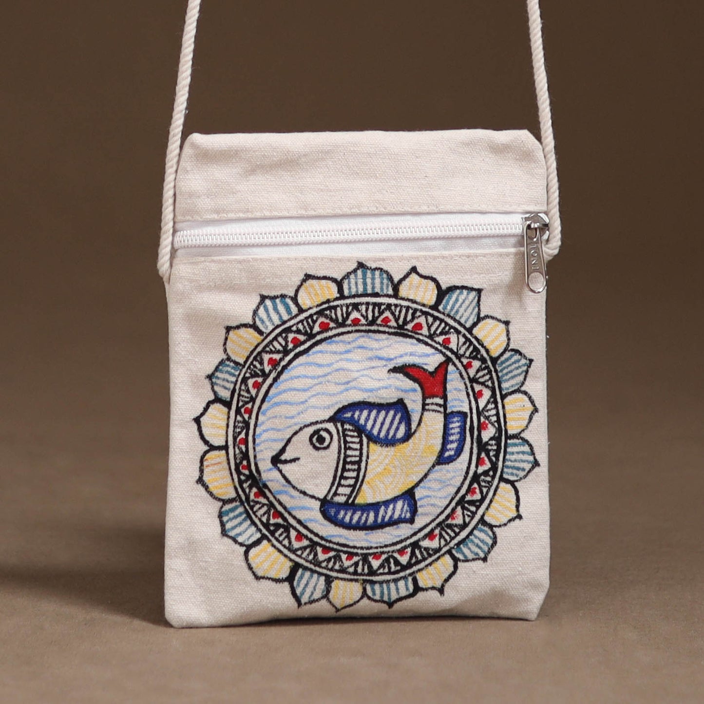 White - Madhubani Handpainted Mobile Sling Bag 31