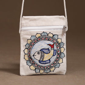 White - Madhubani Handpainted Mobile Sling Bag 31