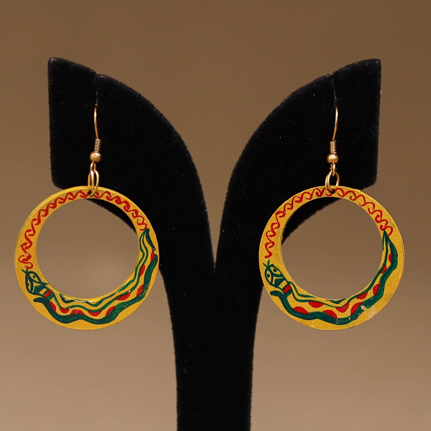Yellow - Handpainted Manjusha Art Wooden Earrings 15