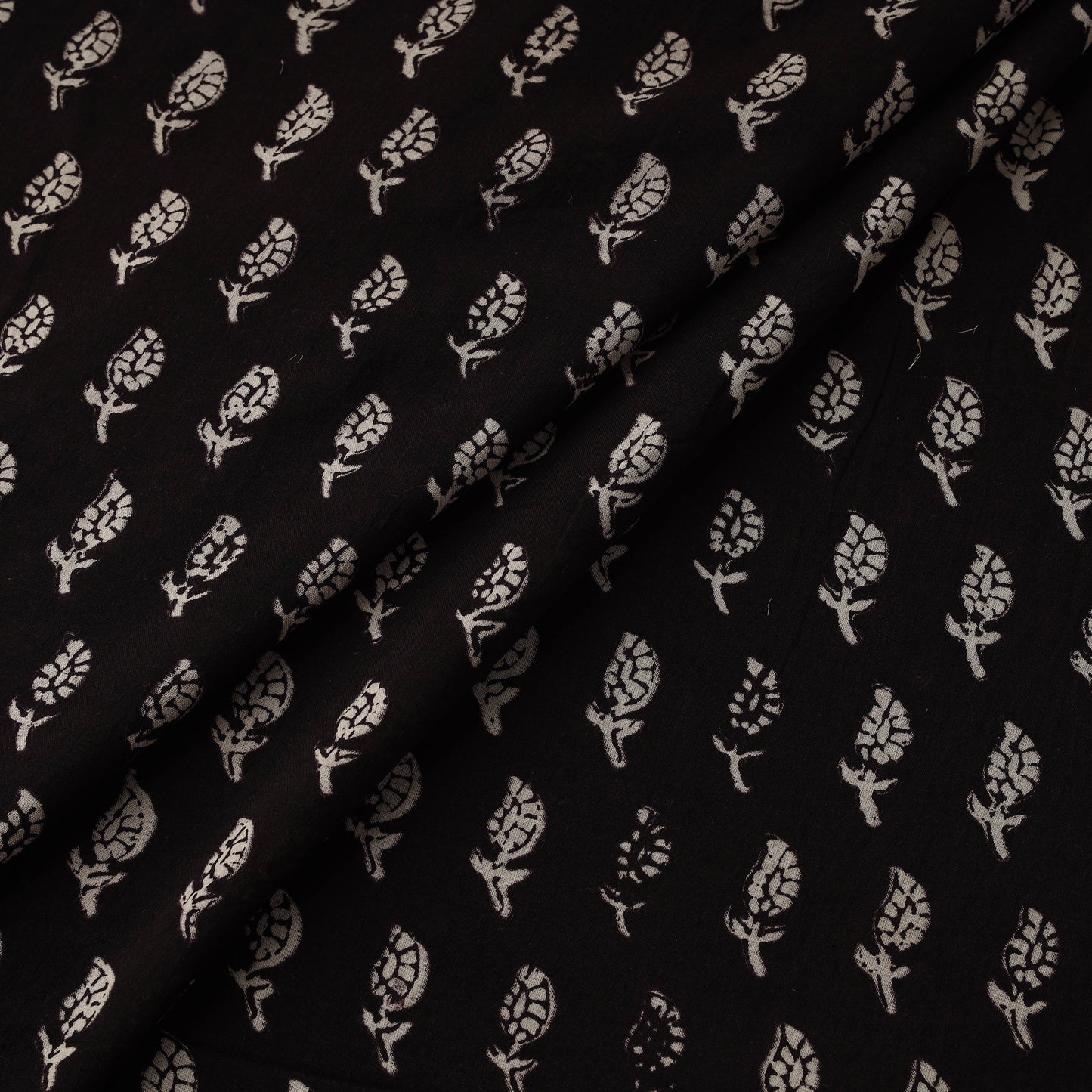 Black - Natural Dyed Pure Mul Cotton Hand Block Bagh Print Fabric 11