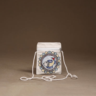 White - Madhubani Handpainted Mobile Sling Bag 31