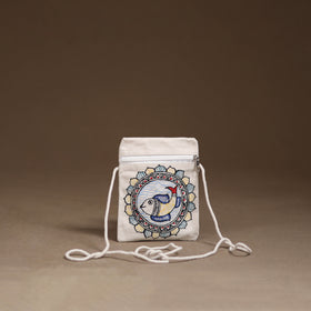 White - Madhubani Handpainted Mobile Sling Bag 31