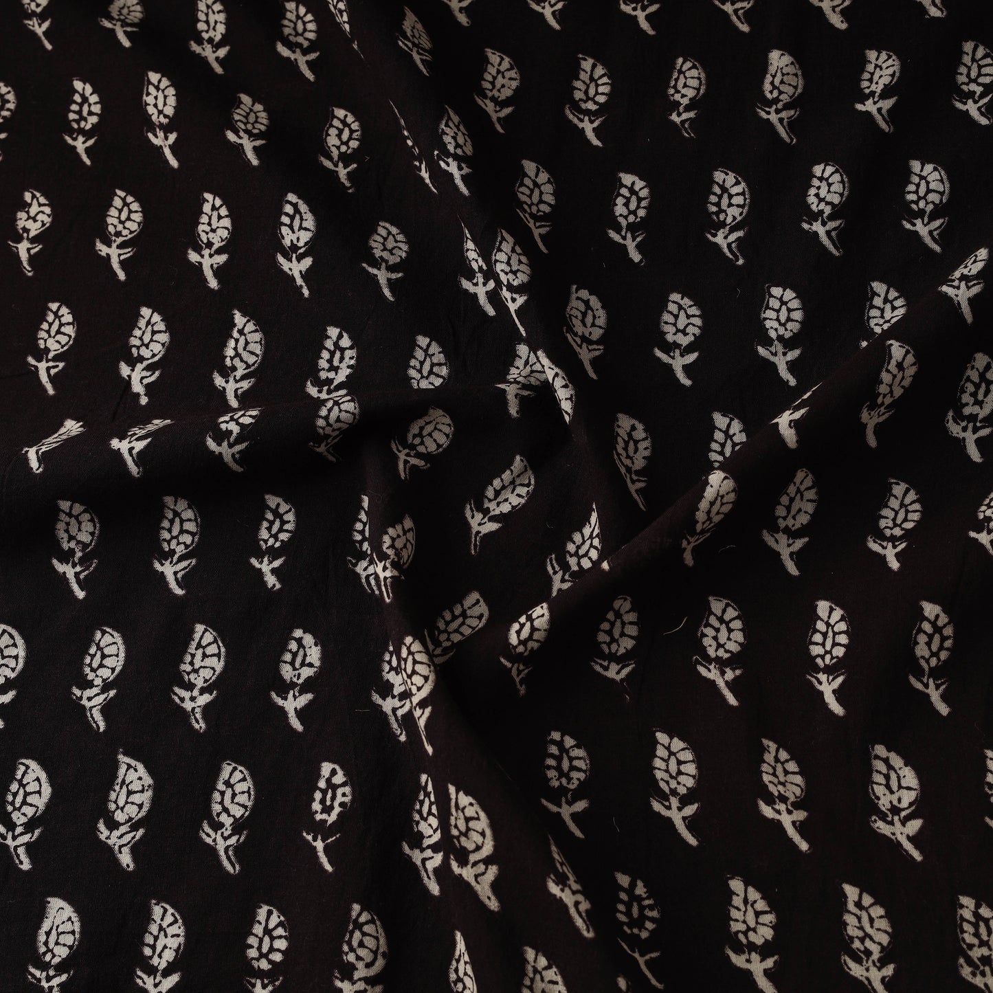 Black - Natural Dyed Pure Mul Cotton Hand Block Bagh Print Fabric 11