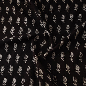 Black - Natural Dyed Pure Mul Cotton Hand Block Bagh Print Fabric 11