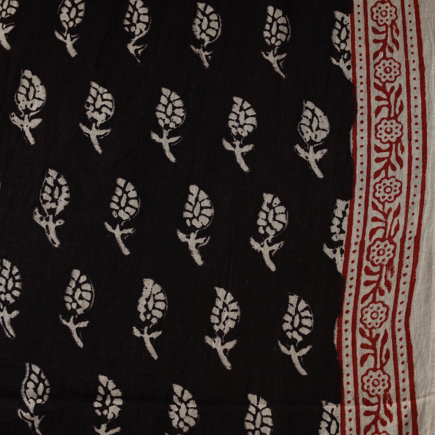 Black - Natural Dyed Pure Mul Cotton Hand Block Bagh Print Fabric 11