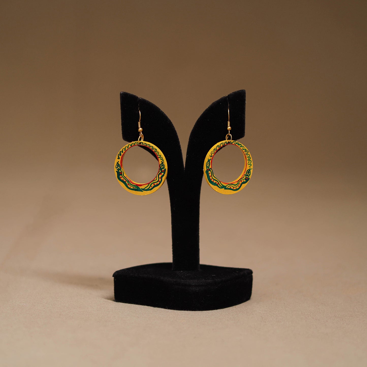 Yellow - Handpainted Manjusha Art Wooden Earrings 17