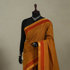 Brown Handloom Cotton Zari Border Mangalagiri Saree