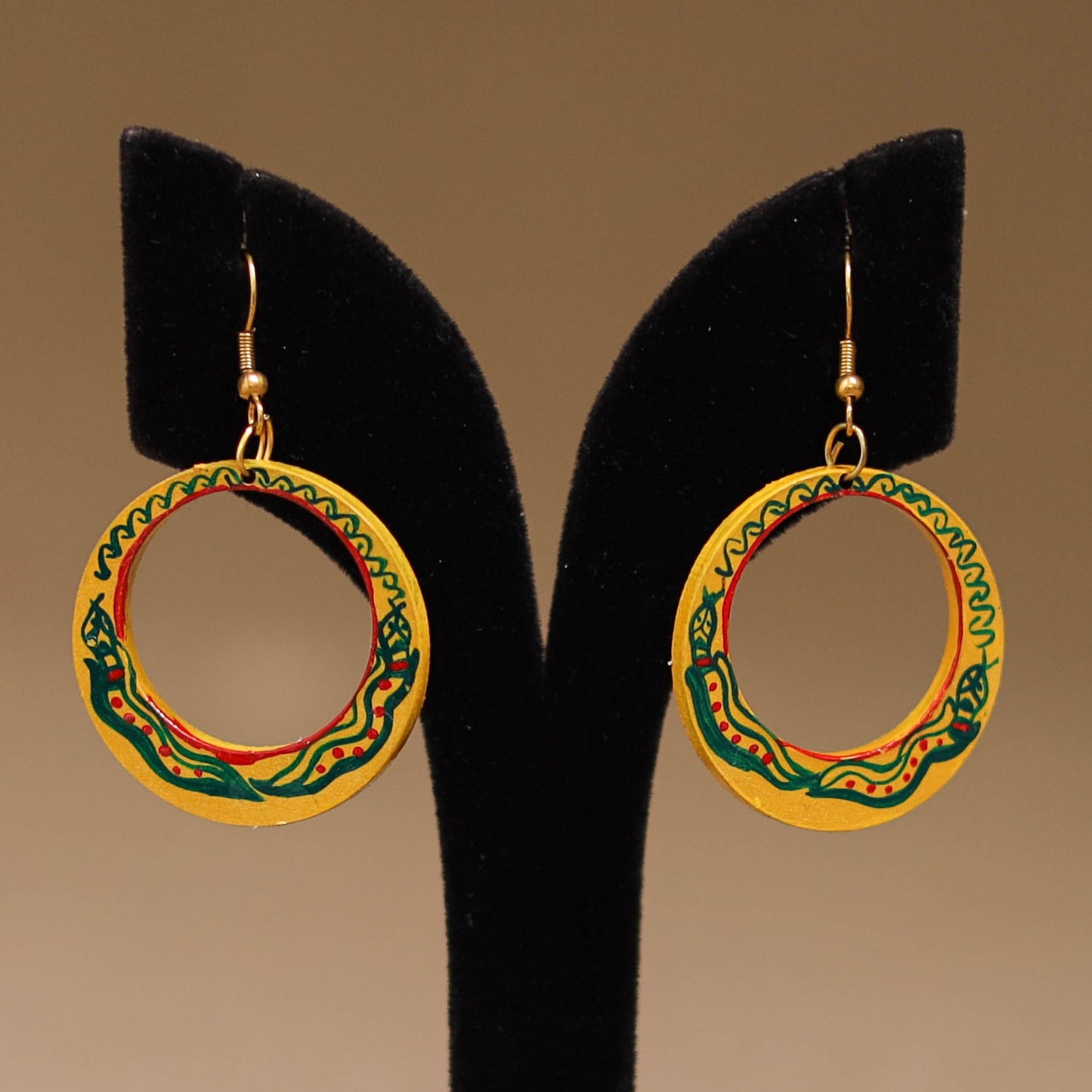 Yellow - Handpainted Manjusha Art Wooden Earrings 17