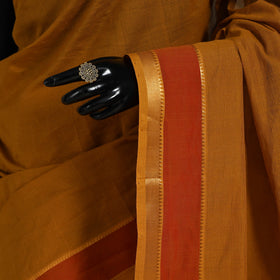 Brown Handloom Cotton Zari Border Mangalagiri Saree