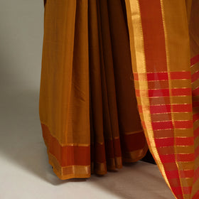 Brown Handloom Cotton Zari Border Mangalagiri Saree