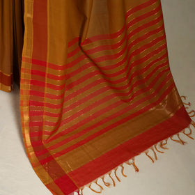 Brown Handloom Cotton Zari Border Mangalagiri Saree