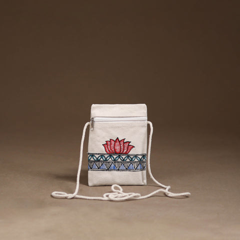 White - Madhubani Handpainted Mobile Sling Bag 32