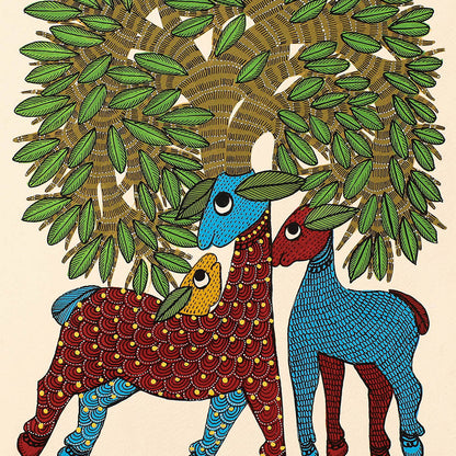 Original Gond Folk Art Painting by Godi Chitrakar (15 x 11 in)