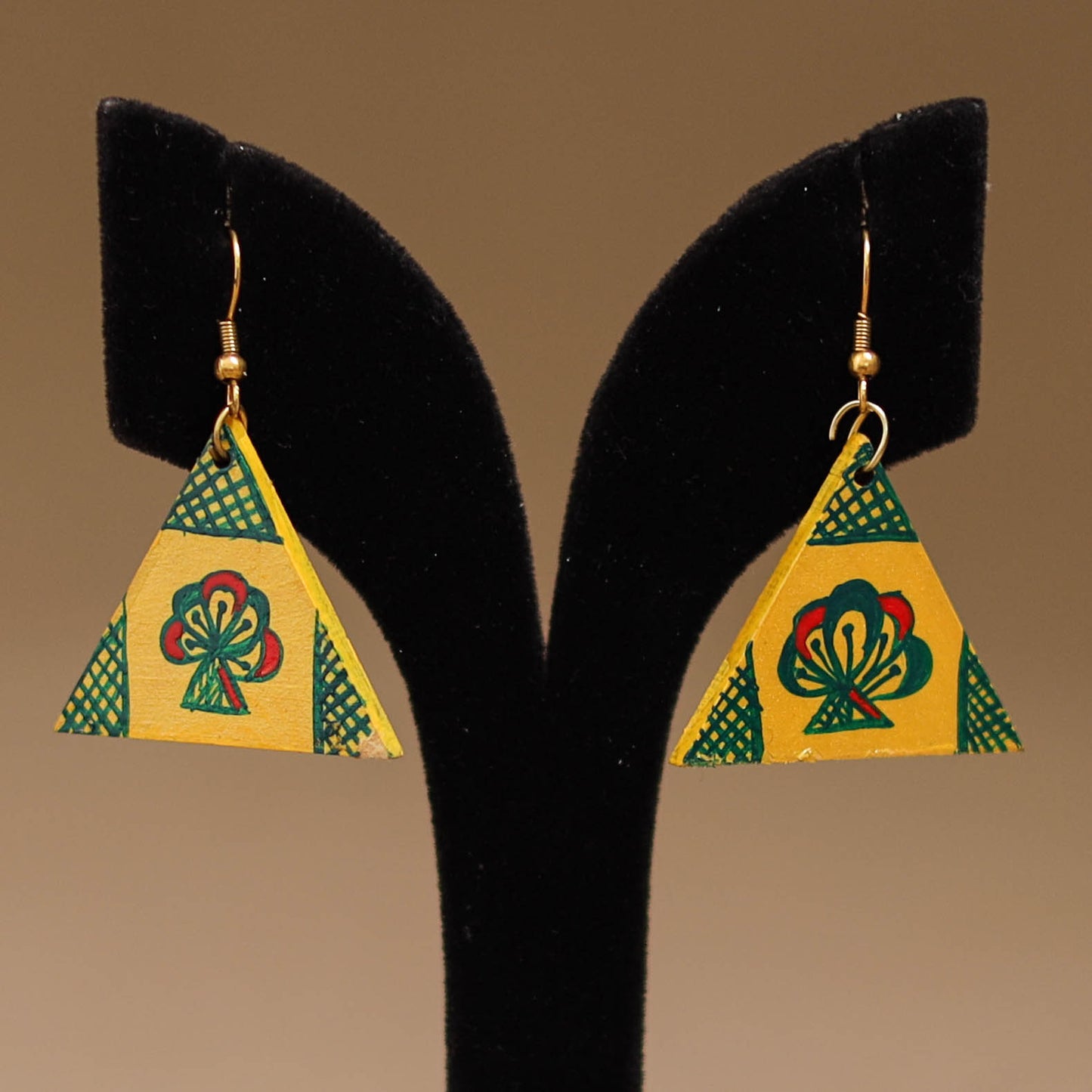 Yellow - Handpainted Manjusha Art Wooden Earrings 19
