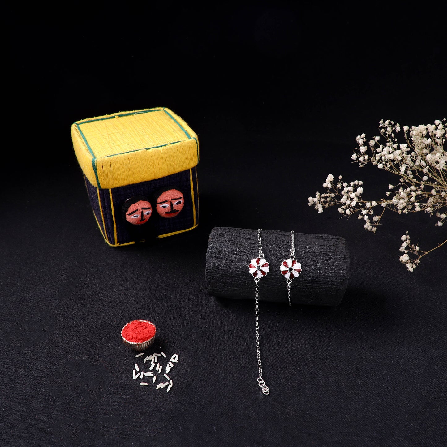 Handcrafted Meenakari Bhaiya Bhabhi Rakhi Set with Coir Box 128
