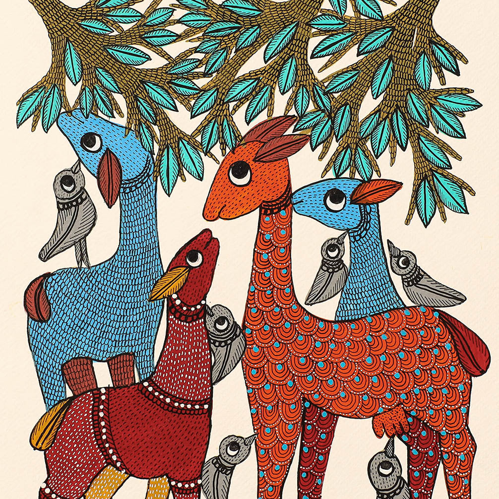 Original Gond Folk Art Painting by Godi Chitrakar (15 x 11 in)