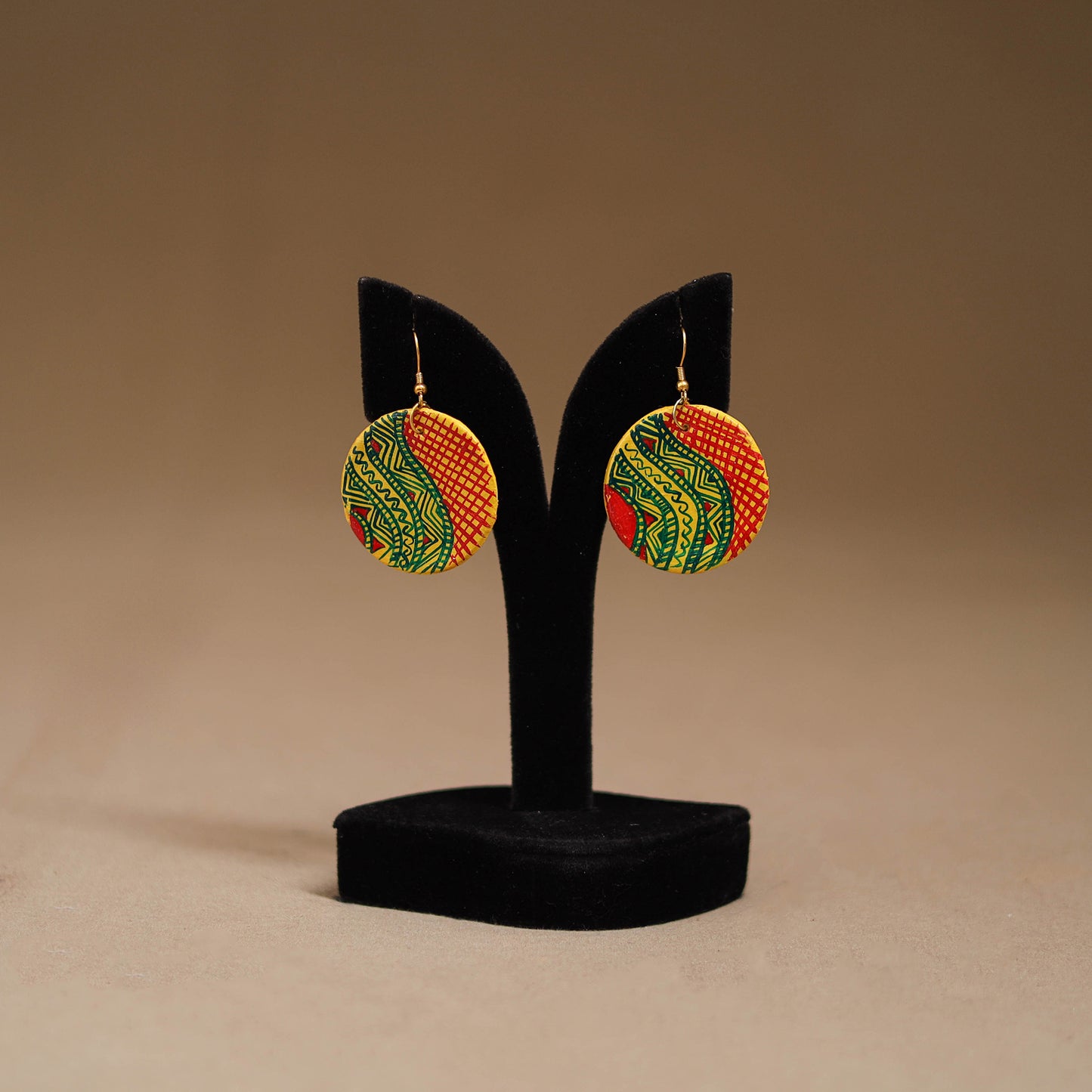 Yellow - Handpainted Manjusha Art Wooden Earrings 20