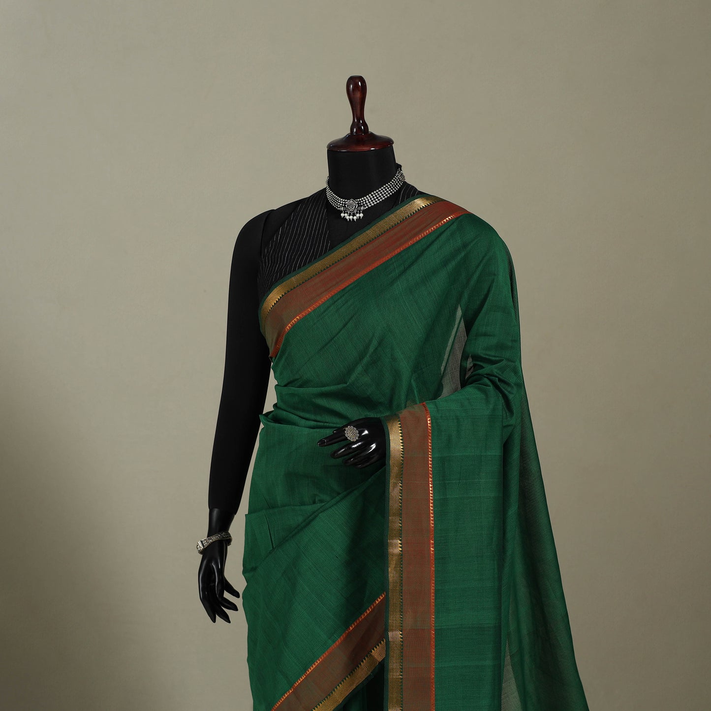 Green - handloom cotton zari border mangalagiri saree 25