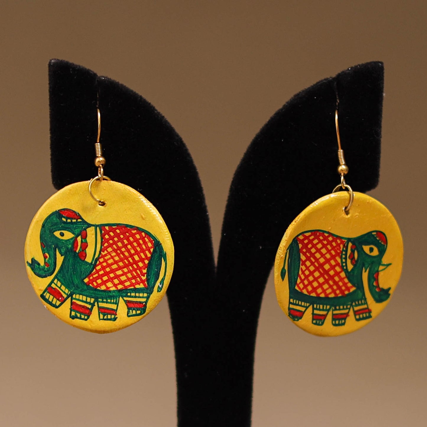 Yellow - Handpainted Manjusha Art Wooden Earrings 21