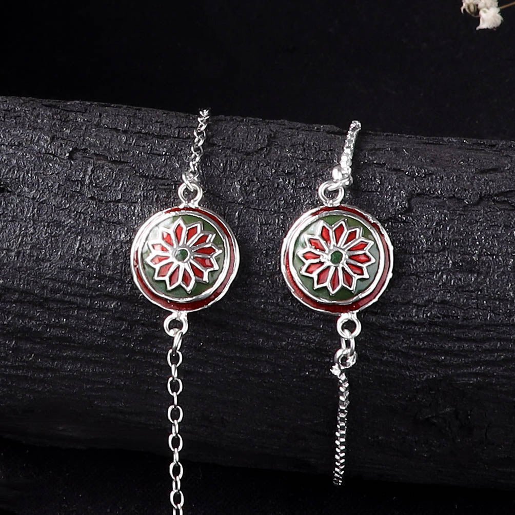 Handcrafted Meenakari Bhaiya Bhabhi Rakhi Set with Coir Box 130
