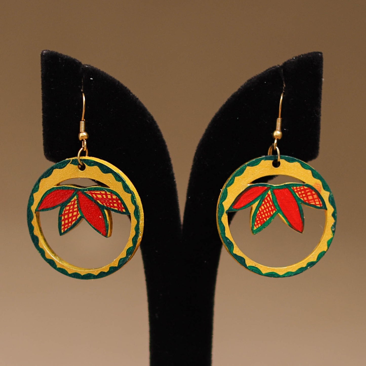 Yellow - Handpainted Manjusha Art Wooden Earrings 22