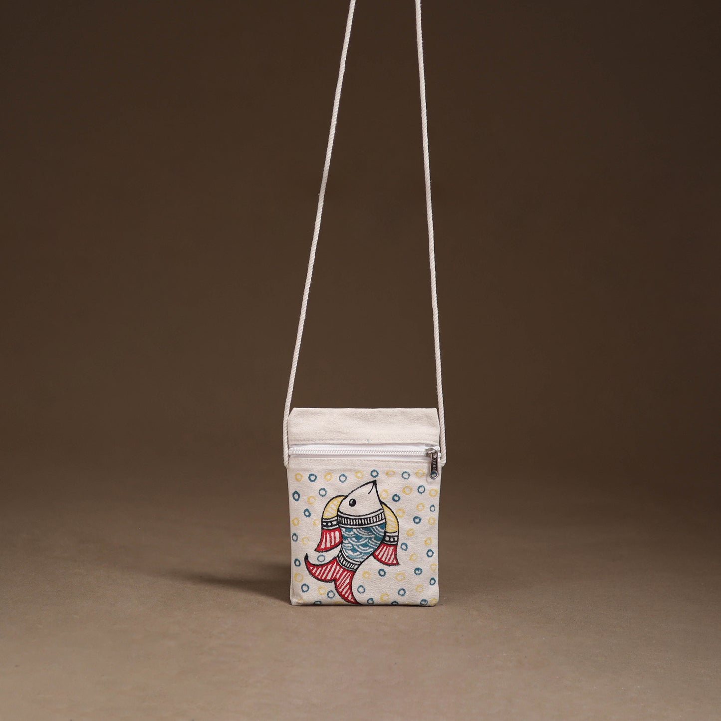 White - Madhubani Handpainted Mobile Sling Bag 34