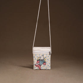 White - Madhubani Handpainted Mobile Sling Bag 34