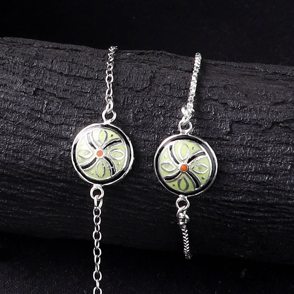 Handcrafted Meenakari Bhaiya Bhabhi Rakhi Set with Coir Box 131